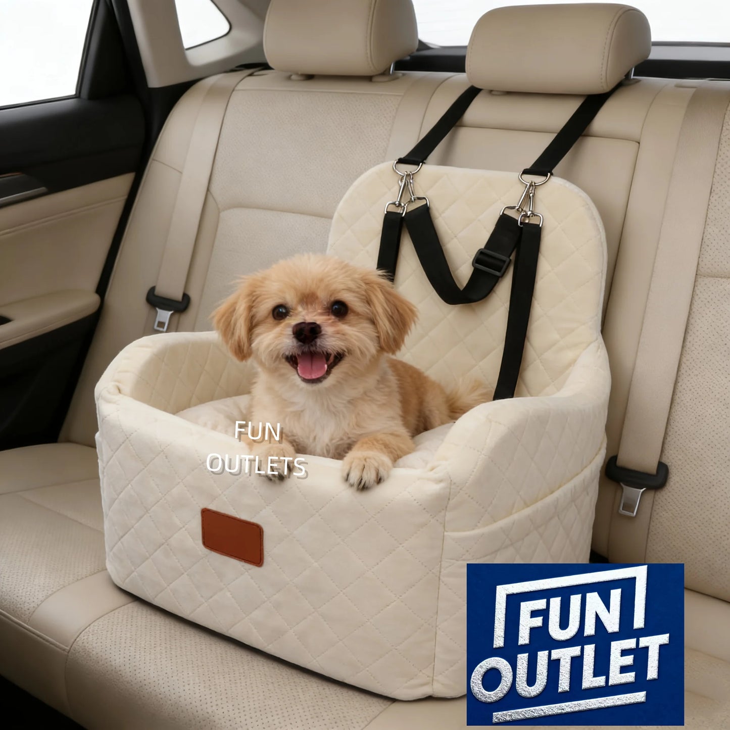 Dog Booster Car Seat for S/M Dogs Up to 35lbs, Soft 6in Elevated Cushion, Fits In Front/Back Seat, Fully Detachable And Washable, 2 Storage Pockets & 3 Straps, Easy to Install