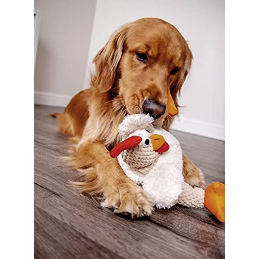 Checkers Squeaky Plush Dog Toy, Chew Guard Techlogy - White