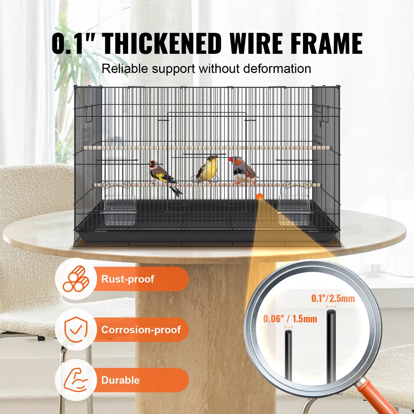 VEVOR 30 Inch Flight Bird Cage, Stackable Bird Cage Parakeet Cage with Slide-Out Tray and Handle, Small Parrots Birdcage for Cockatiels Budgies Conure Macaw Finch Lovebirds Canaries Pigeons