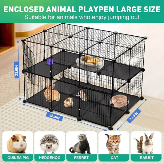41 Panels Pet Playpen, 35.4 L x 23.6 W x 23.6 H Small Animal Playpen with 2 Doors, Suitable for C&C Cage, Guinea Pigs, Rabbits,