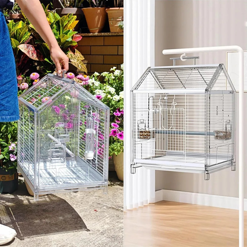 Portable Bird Cage with Stand Travel Carrier for Small Medium Birds Easy Clean Lightweight Home Clinic Outing