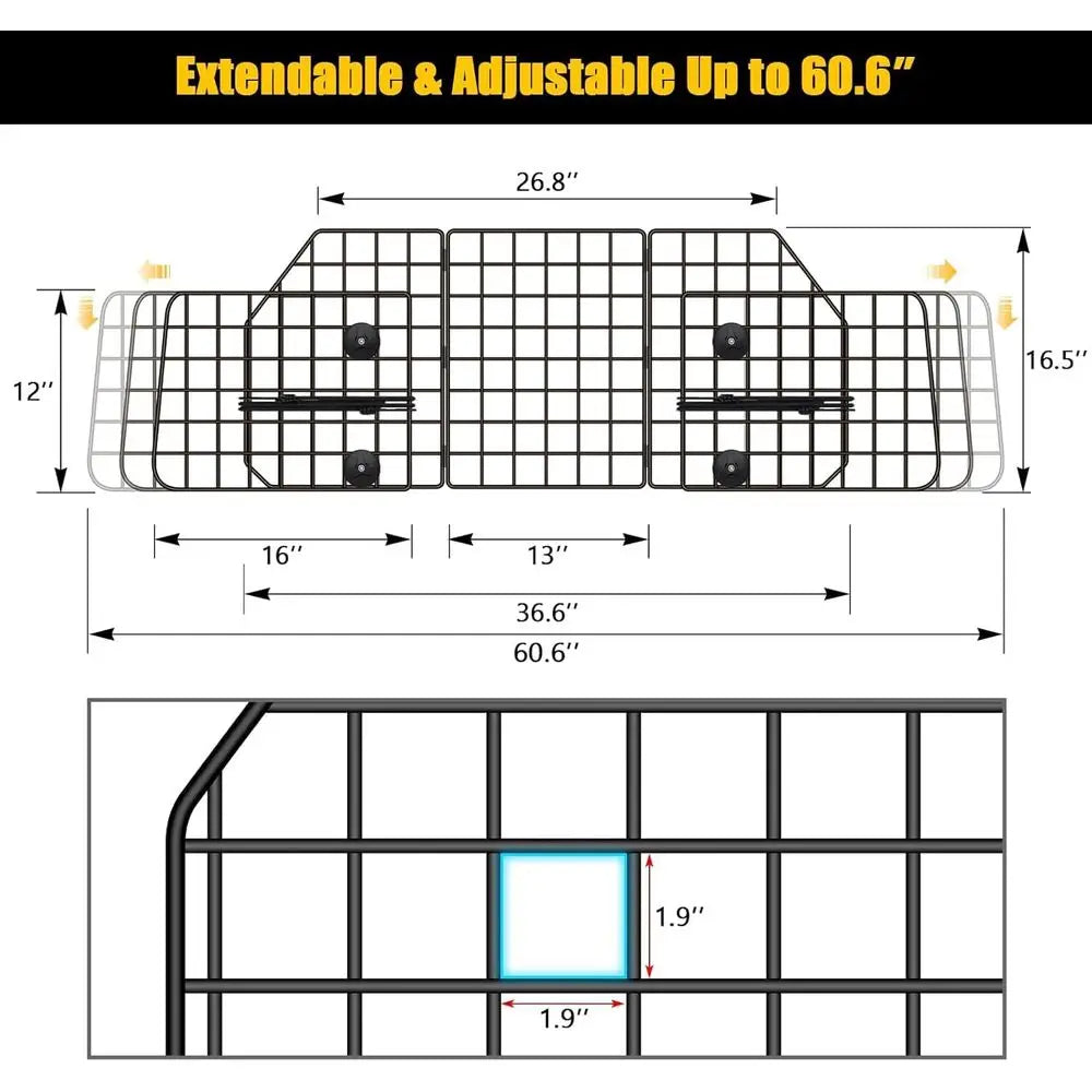 Dog Car Barrier SUV Heavy Duty Steel Wire Mesh Pet Divider Vehicles Adjustable Unit Dog Travel Barrier Cars Trucks SUVs Cargo Ar