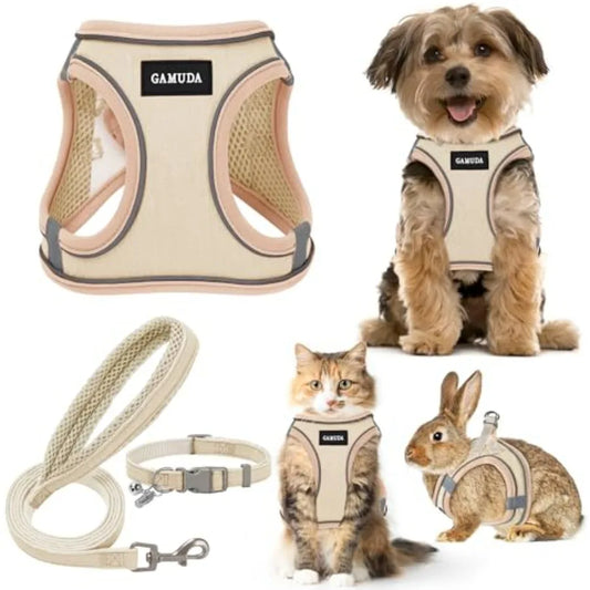 Pet Harness Collar and Leash Set, Step in No Chock No Pull Linen Fabric Soft Mesh Dog Vest Harnesses Reflective for Dogs Puppy