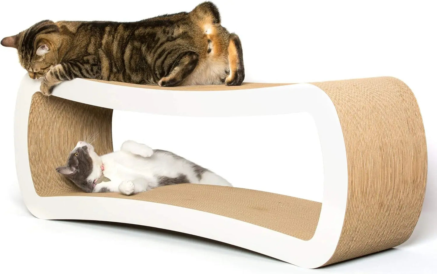 Jumbo Cat Scratcher Lounge, White. 39 x 11 x 14 inch 4 Cardboard Scratching Surfaces and 2 Levels, Scratch, Play, Perch