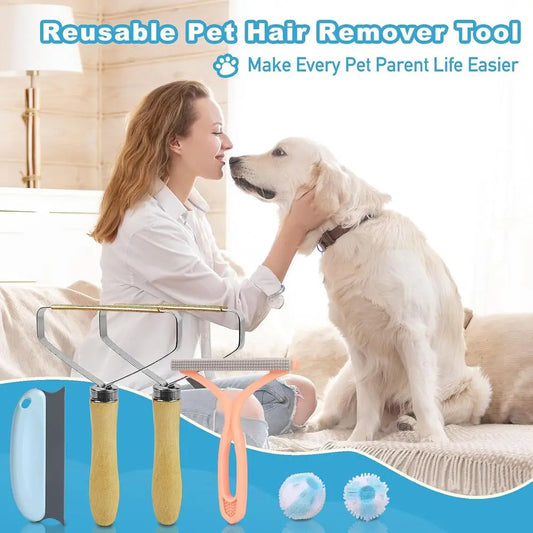 6-Piece Reusable Pet Hair Removal Set with Laundry Catcher for Carpets, Rugs, and Furniture