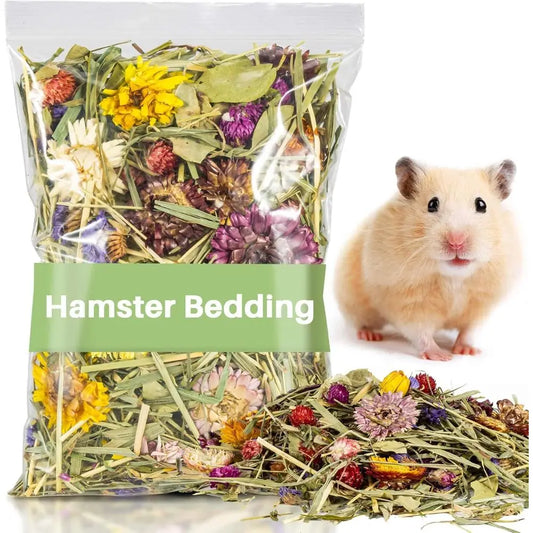 200G Hamster Bedding - Lowers & Herbs Odor Control for Dwarf Gerbil, Robo Habitat Decor, Suitable for Hamsters, Gerbils, Mice, L