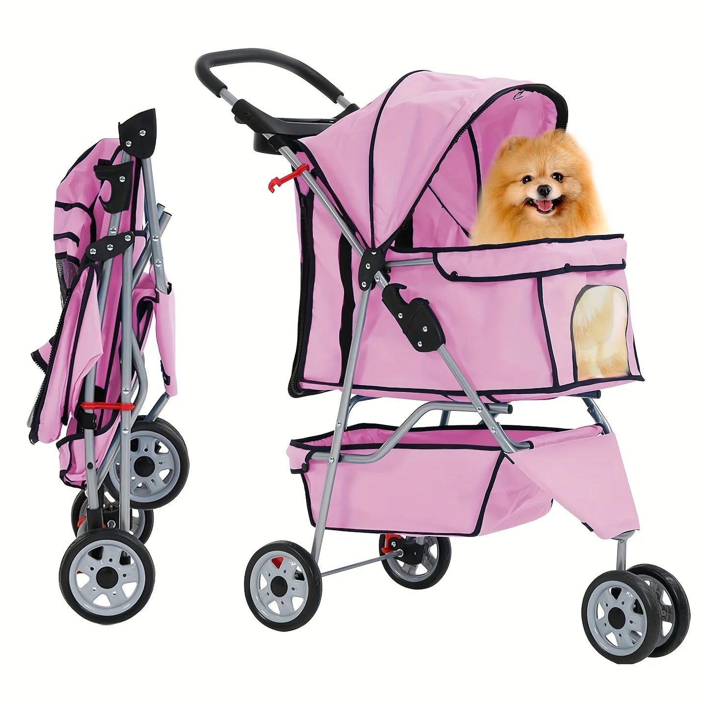 DOPINMIN Dog Stroller, 3 Wheels Pet Cat Jogger Stroller, Folding Carrier Waterproof Puppy Stroller With Cup Holder & Removable Liner, Dog Strollers For Small Dogs, For Small And Medium Pets