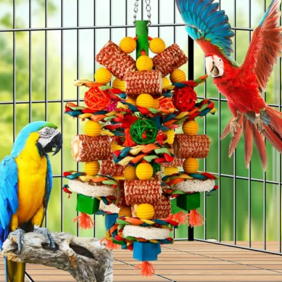 Bird Chew Toys With Natural Corn Cob And Loofah Slices
