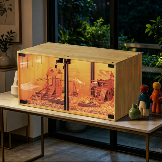 Wooden Hamster Cage With Dual Doors And Divider
