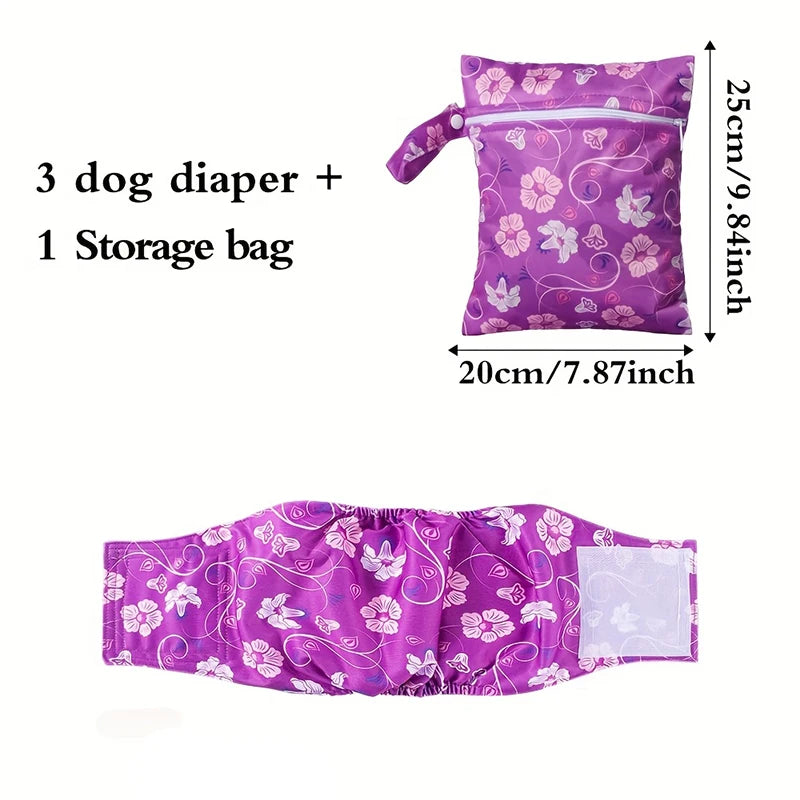 4pcs Washable Reusable Male Dog Diaper Set - Storage Bag Included, High-Absorbency Anti-Marking, Breathable Training Belly Bands