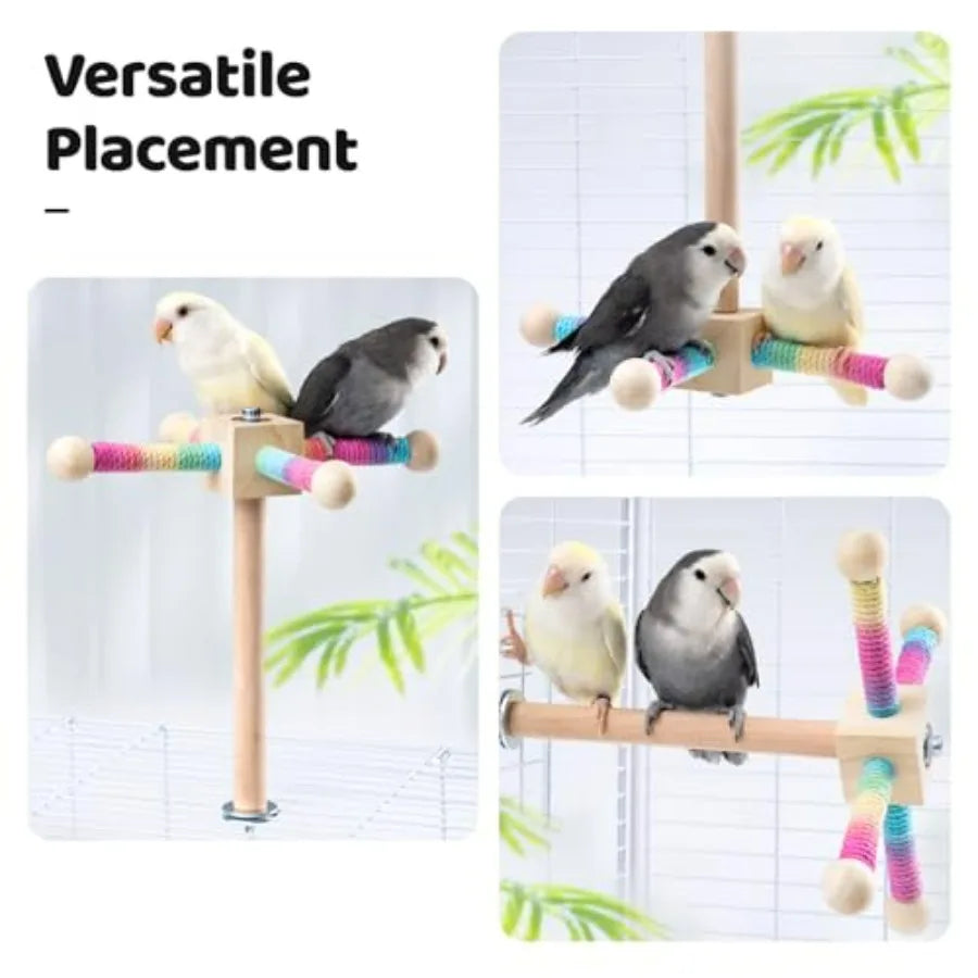 Hanging Bird Perch Toy With 360 Degree Free Spin Wooden