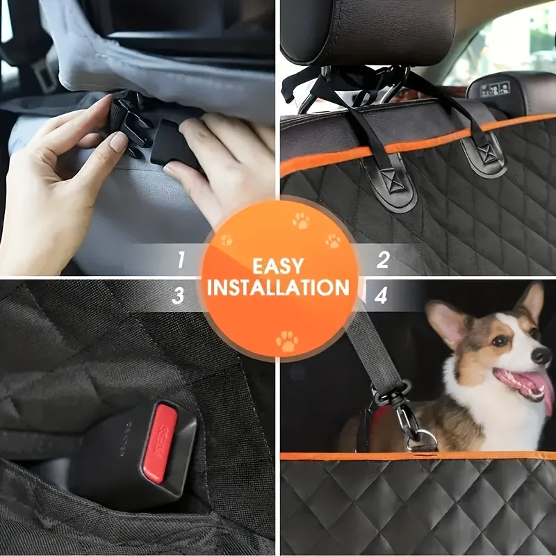 Dog Car Seat Cover - Pet Hammock, with 4 Pockets On The Side Wings, Scratch And Slip Protection for The Rear Seat, Suitable for Cars, Trucks And SUVs