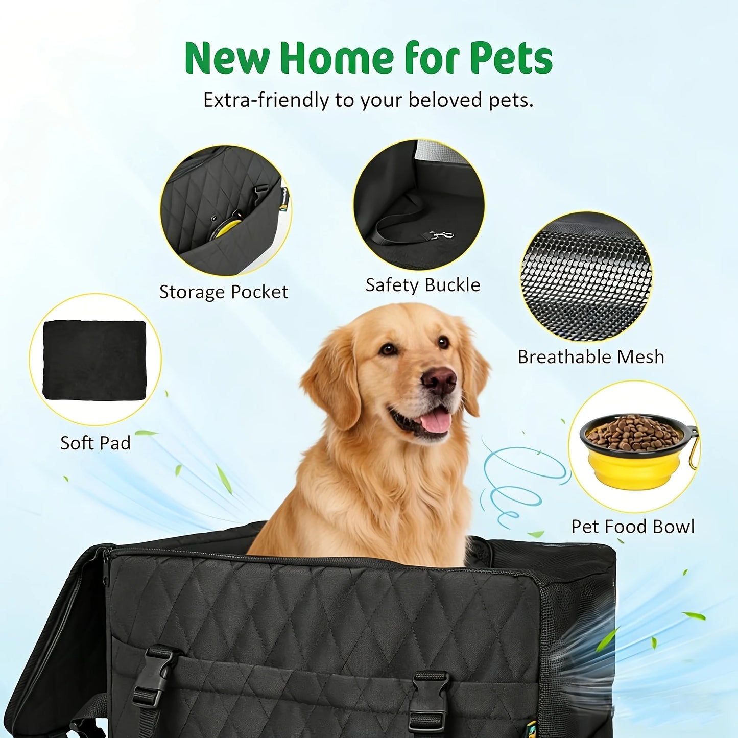 Dog Car Booster Seat & Travel Carrier, Oxford Breathable Foldable Soft Washable Pet Carrier with Safety Leash & Adjustable Straps, Elevated Pet Car Seat for Secure Travel, Comfortable Dog Car Seat for Small Dogs & Cats