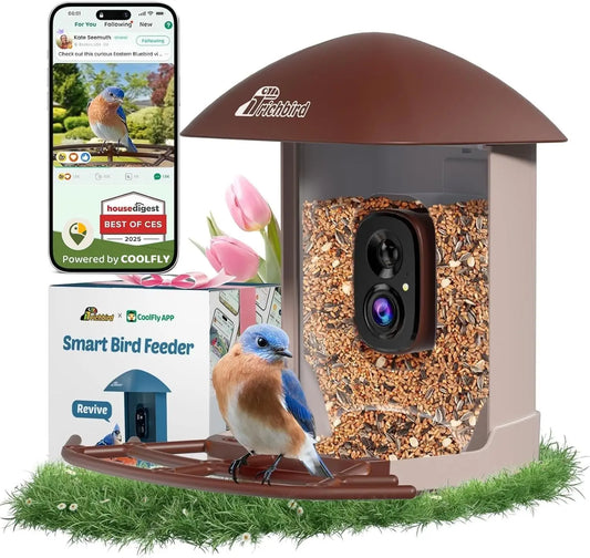 2.5K HD Solar Bird Feeder Camera, AI Bird Recognition, Auto Capture & Alerts, Brown
