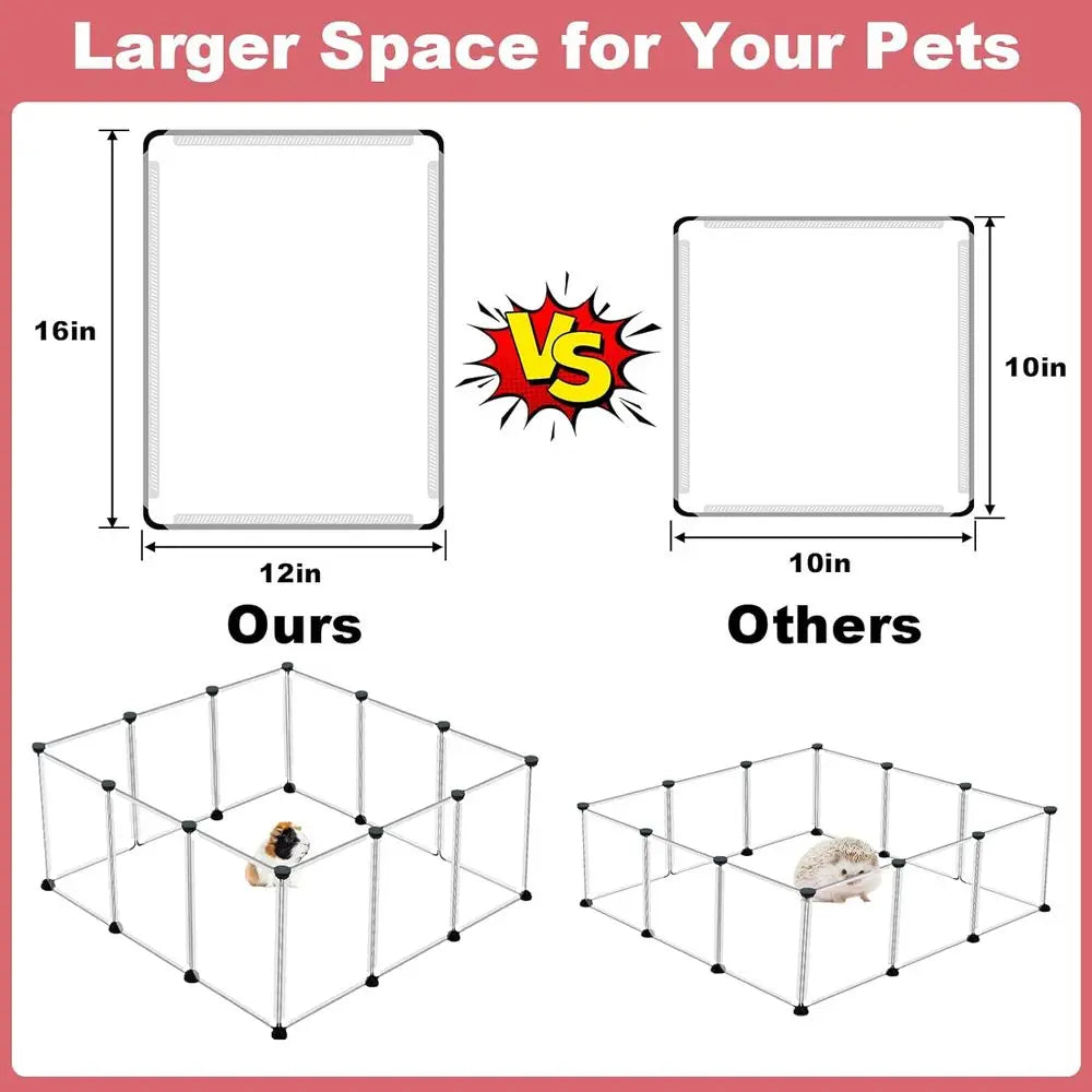 12 Panels Transparent Small Animals Playpen, 48 x 24 x 16 Portable Pet Playpen, Plastic Enclosure, Puppy Play Pen or Indoor Outd