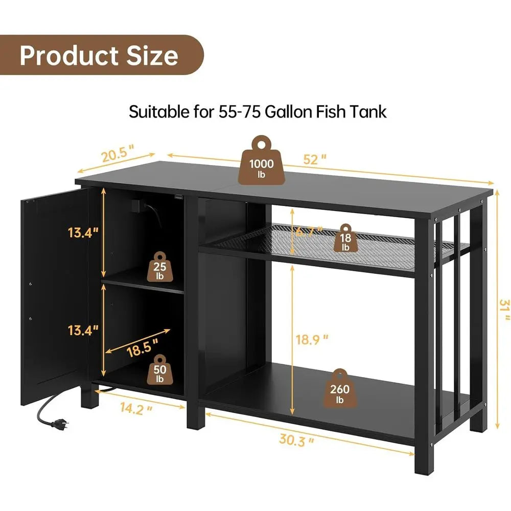 55-75 Gallon Fish Tank Stand with Power Outlet & Adjustable Shelf, Heavy Duty Aquarium Stand with Cabinet Storage for Fish Tank,