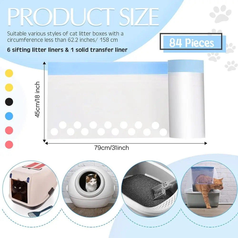 84 Count Siting Litter Box Liners, Jumbo Siting Cat Litter Bags with Holes, 31 x 18 Inch 22 lb acity Portable Thick Scratch Resi