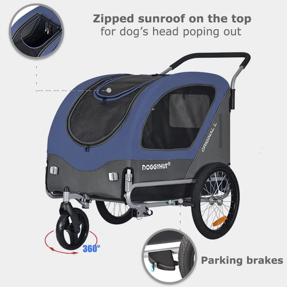 Original Large Pet Bike Trailer & Stroller 2-in-1,for Dogs up to 78 lbs,Parking Brakes,Easy Folding Cart Frame, Quick Release