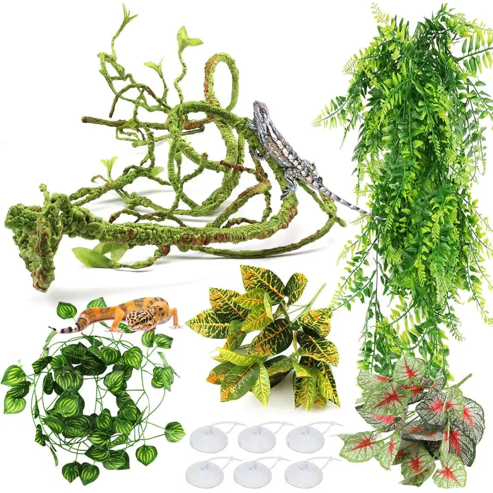 Artificial Hanging Vines for Reptile Plants, Terrarium Decor, Gecko & Bearded Dragon Accessories