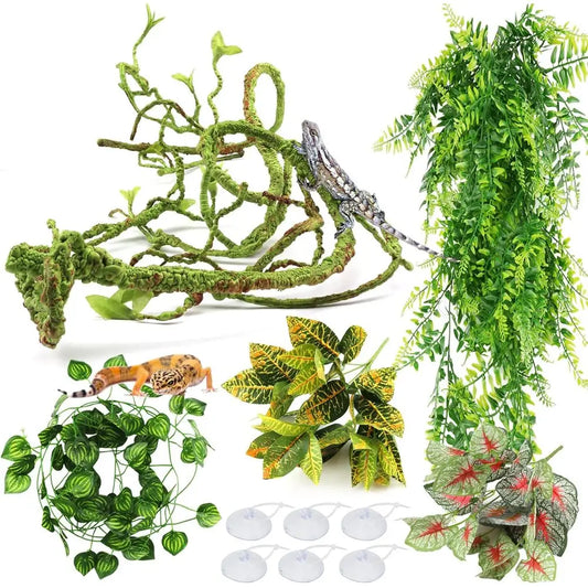 Artificial Hanging Vines for Reptile Plants, Terrarium Decor, Gecko & Bearded Dragon Accessories