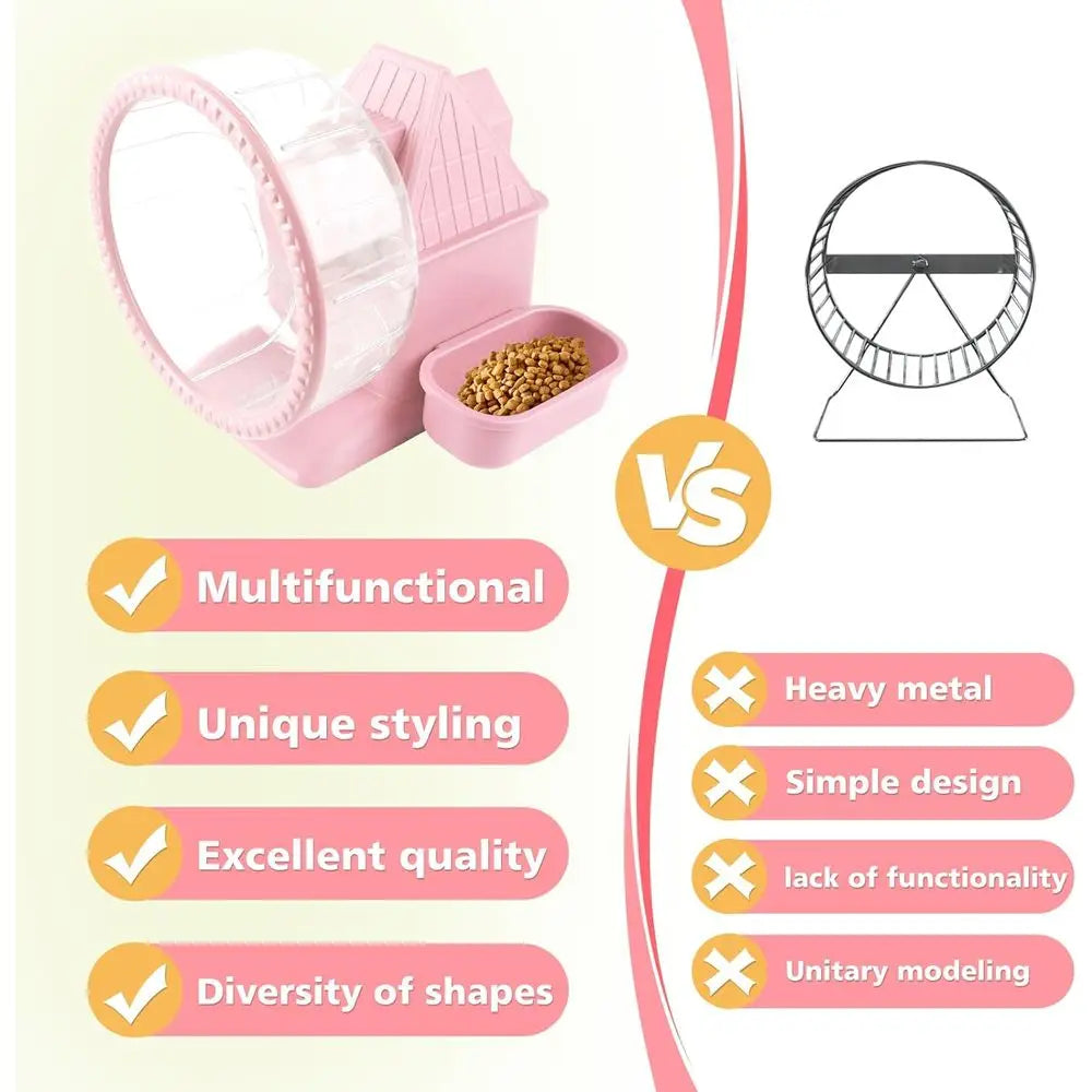 Silent Large Hamster Wheel Multifunctional Hamster Running Wheel Quiet Running Spinner Wheel Accessories with Food Bowl Water Bo