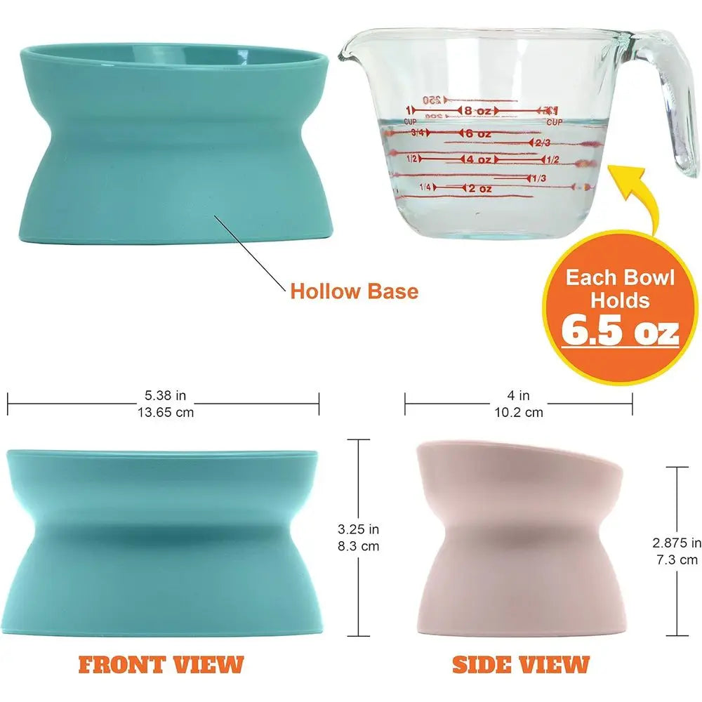 Elevated Cat Bowls Set of 2, Raised Food & Water Dishes, Pedestal Design, Dishwasher Safe, 6.5 oz Each – Teal & Light Pink