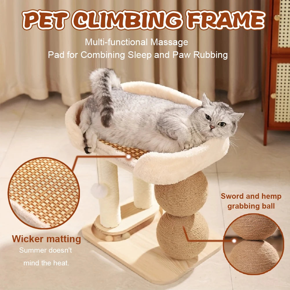 Cat Jumping Platform with Sisal Ball Cats Scratch Pillar Breathable Cooling Mat Cat Bed Pet Supplies Climbing Frame