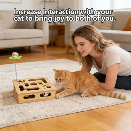 Cat Scratch Puzzle Enrichment Box, Nail Trimming Box, No Assembly Required, Built-in Sandpaper Trims Pet's Claws as They Play, B