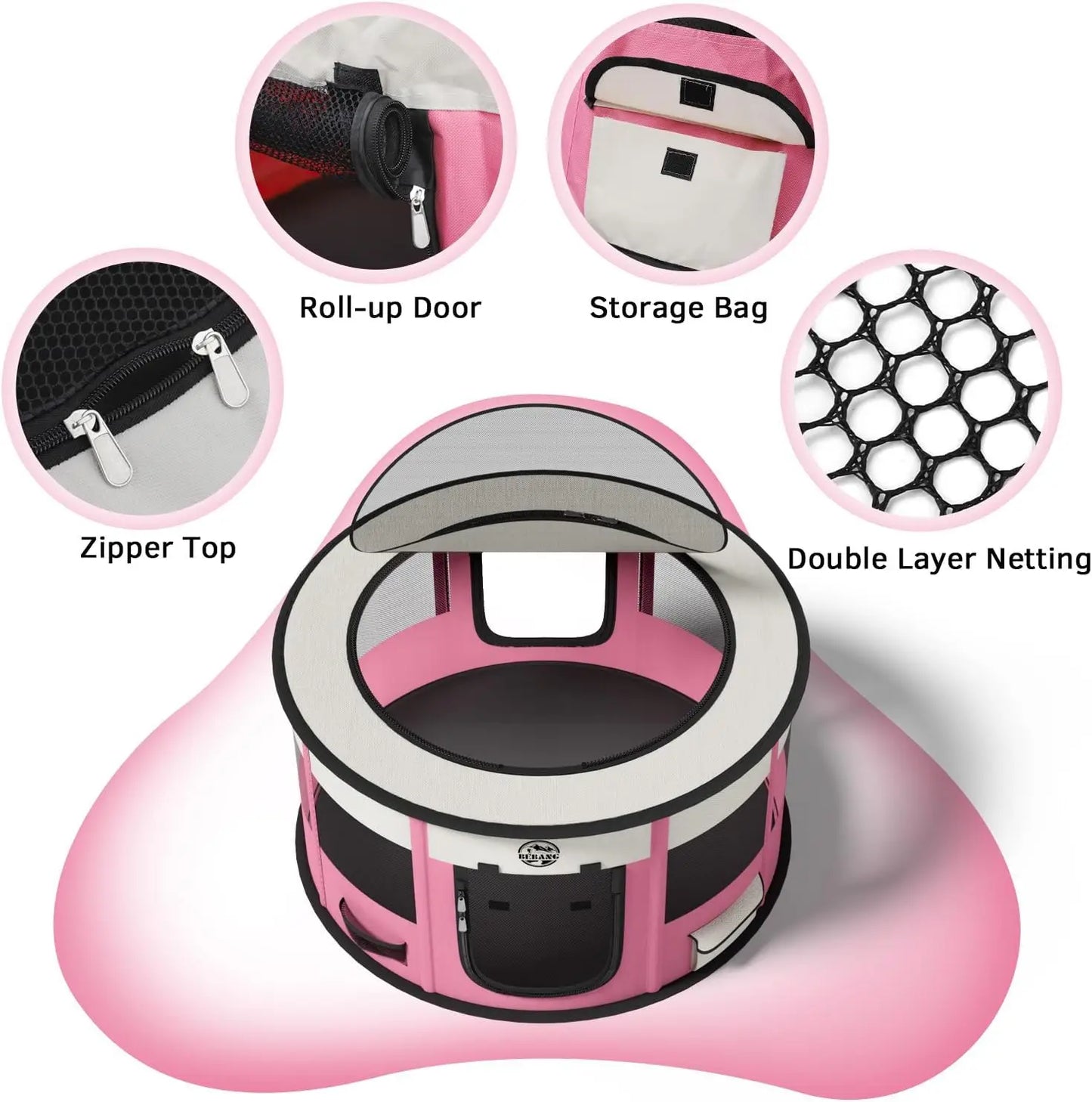 Foldable Pet Playpen for Small Dogs Cats Portable Cage with Food Bowl Carrying Case