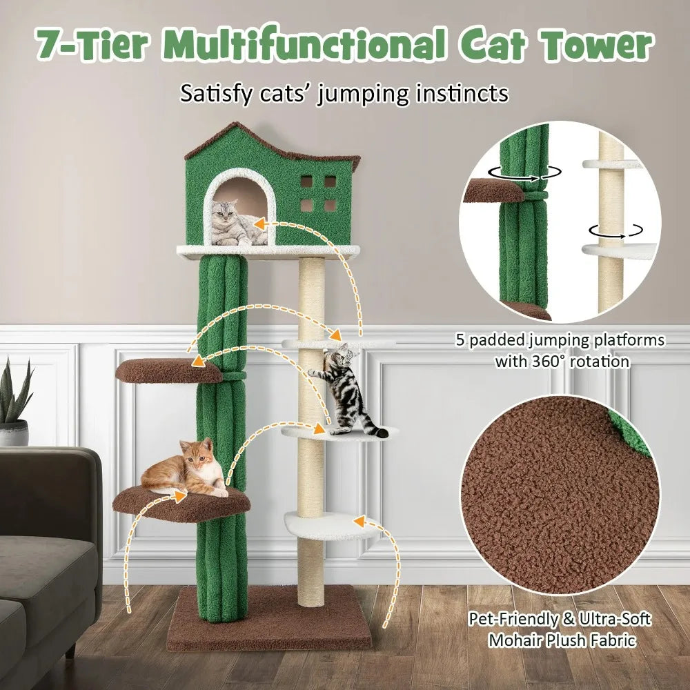 Cat Tree Tower With Sisal Scratching Posts And Plush Fabric