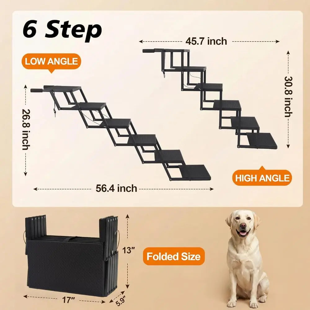 Dog Steps for Cars, Trucks, SUVs, High Traction Surface, Portable Waterproof Dog Stairs for Large Dogs, Supports Up to 200 lbs,
