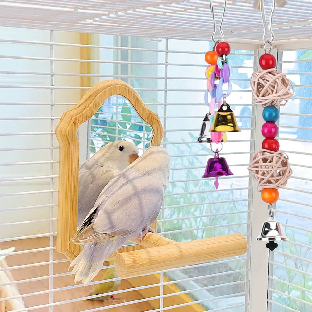 10PCS Bird Toys Set Small Parrot Hanging Hammock Swing Hanging Standing Chewing Toy Bird Perch Stand Bird Cage Accessories