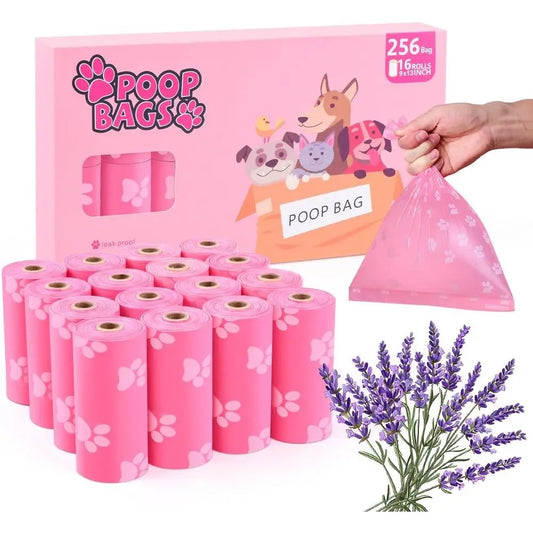 Poop Bags Rolls 256 Count - 9x13 Inches Pink Thickened Leakproof Lavender Scent Dog Waste Bags, Eco-friendly for Walking, Home,