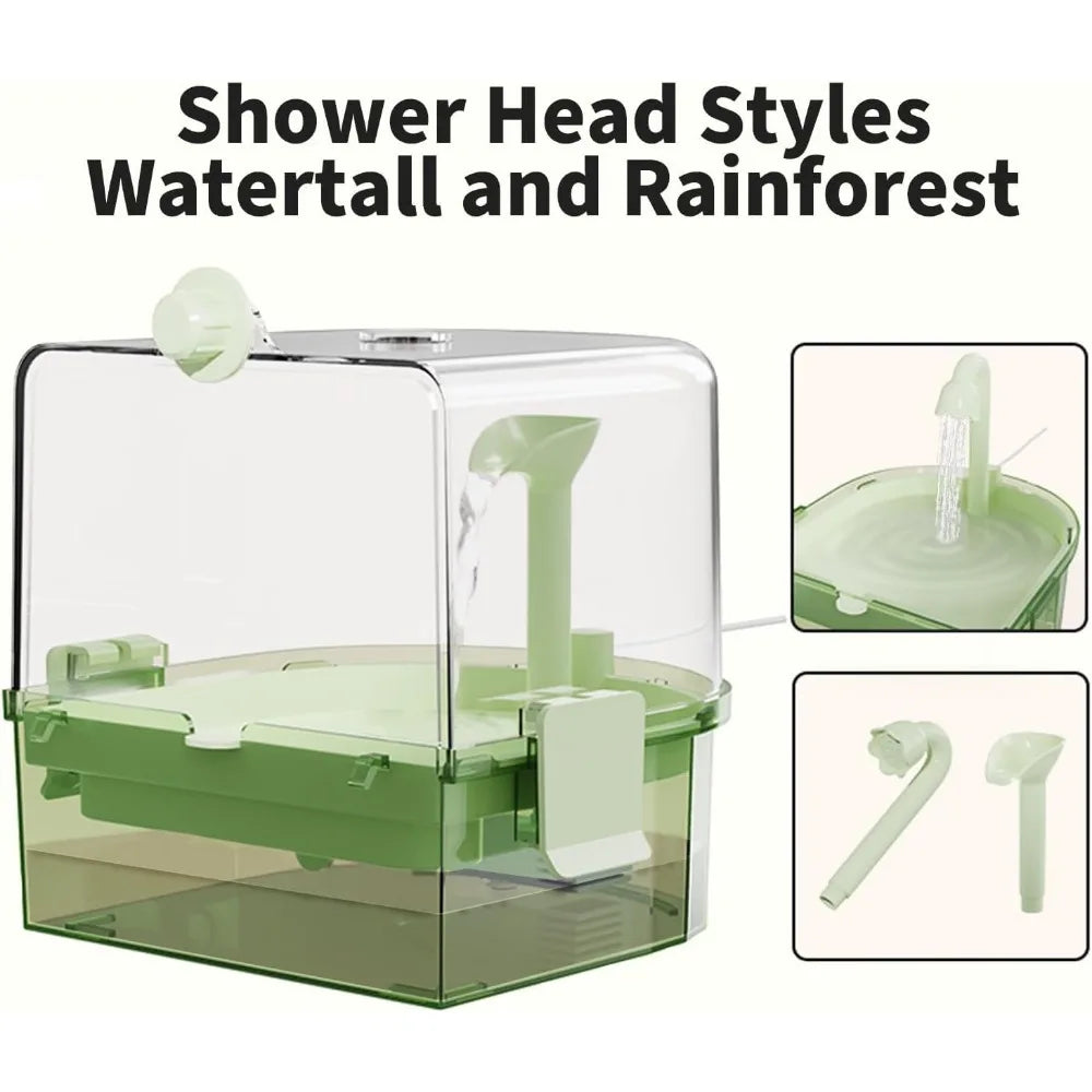 Indoor Automatic Bird Bath with Pump and Dual Mode Running Water for Parakeets Budgies Cockatiels