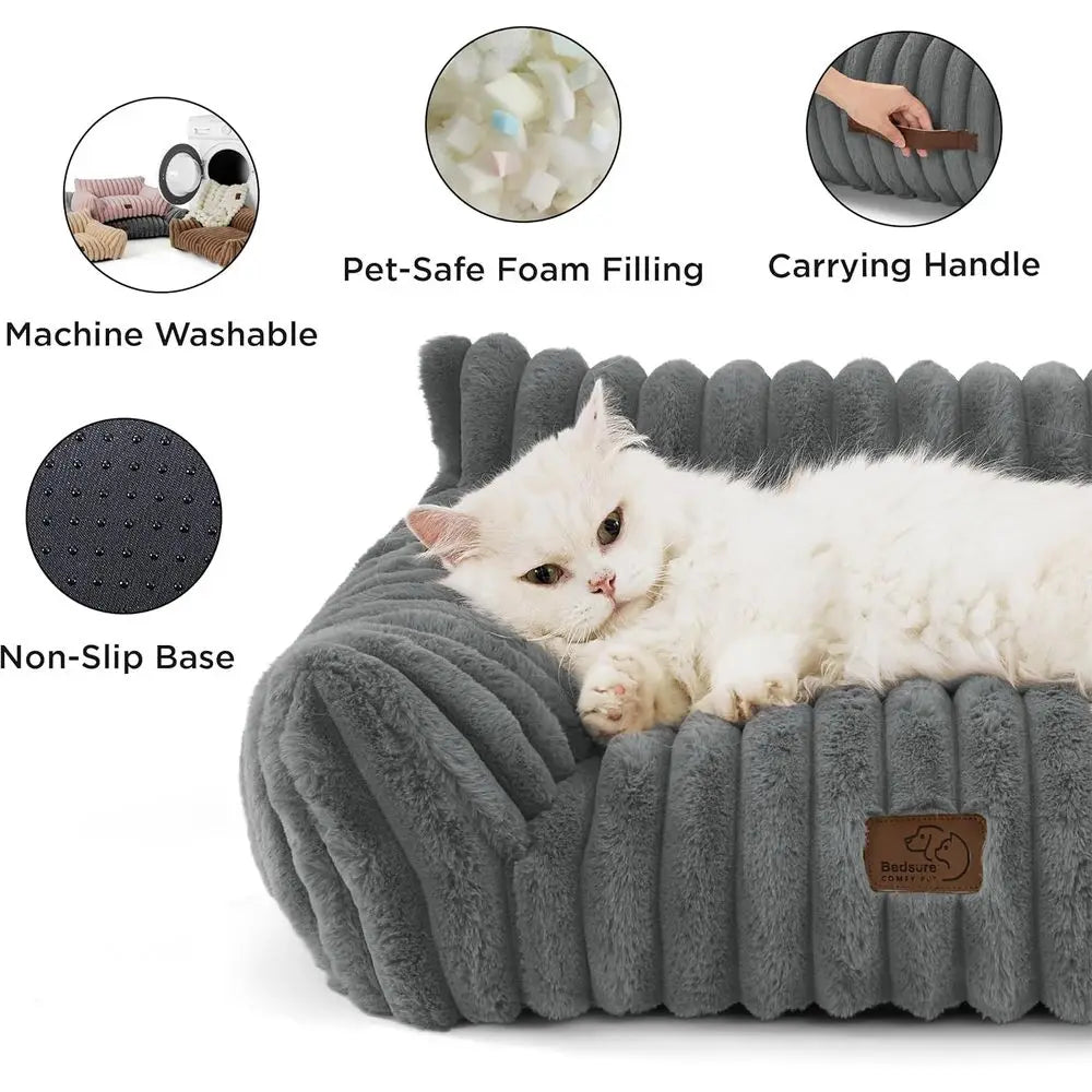Cat Couch or Pets - Premium Sot Corduroy, Removable Washable Cover, Supportive Pet Chair, 24inch, Warm Grey