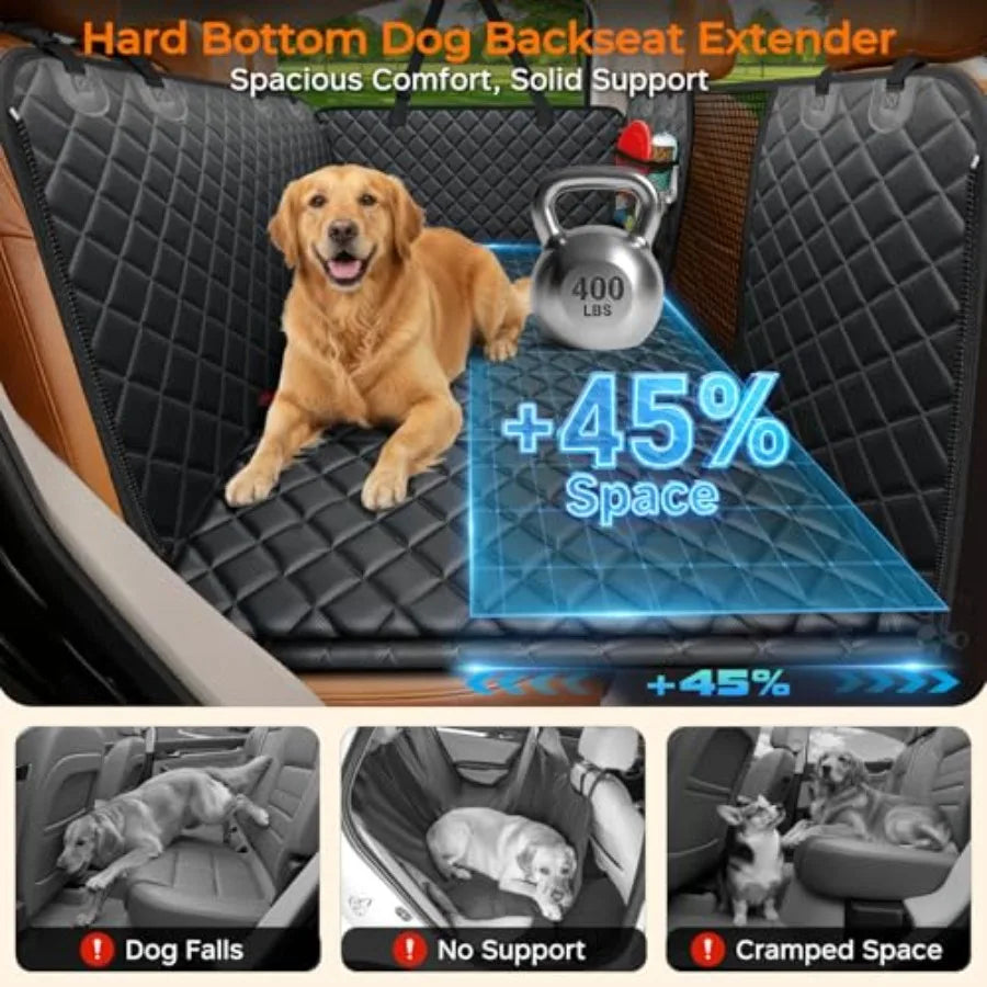 Backseat Extender for Dogs - Hard Bottom Dog Car Seat Cover for Back Seat, Dog Hammock for Car and SUV, Pet Rear Seat Protector
