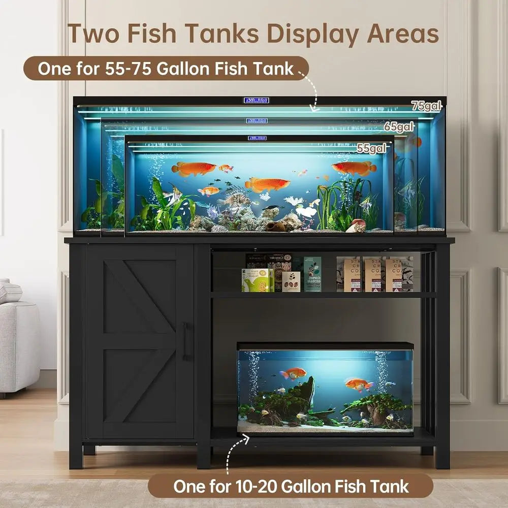 55-75 Gallon Fish Tank Stand with Power Outlet & Adjustable Shelf, Heavy Duty Aquarium Stand with Cabinet Storage for Fish Tank,