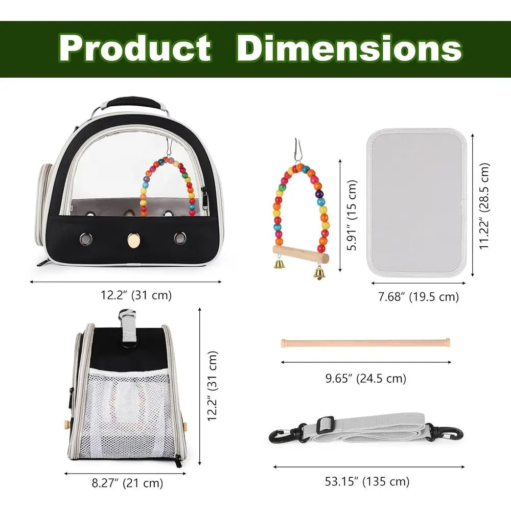 Portable Parrot Travel Cage Carrier with Small Swing Toy & Cage Colorful Toys Set, Small Bird ParaBag with Standing Perch, Bird