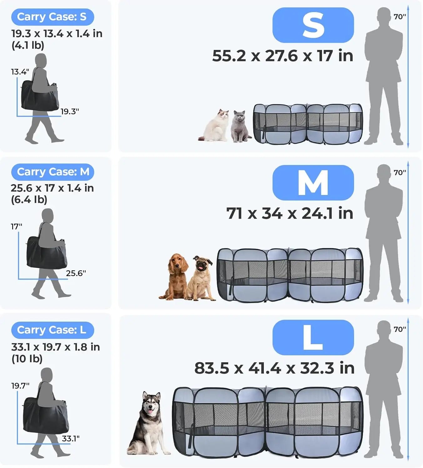 Large Pop-Up Pet Playpen, Indoor Outdoor Enclosure for Cats and Small Animals, Portable Foldable Design
