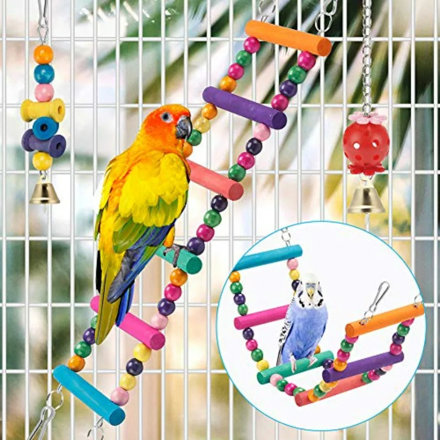Bird Parakeet Toys - Swing Hanging Standing Chewing Hammock Climbing Ladder Bird Cage Colorful Toys Suitable for Budgerigar, Pa