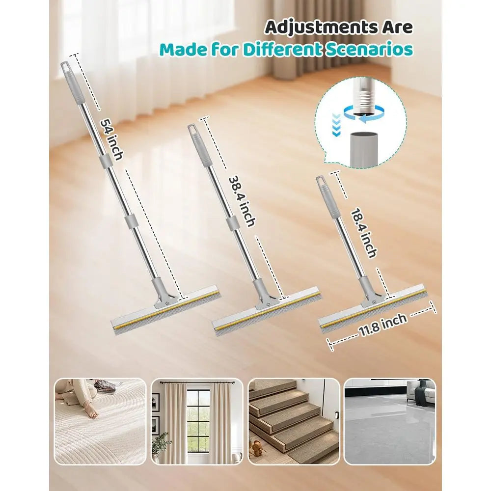 54 Inch Adjustable Pet Hair Removal Carpet Rake and Scraper Set for Deep Cleaning Rugs, Couches, and Stairs