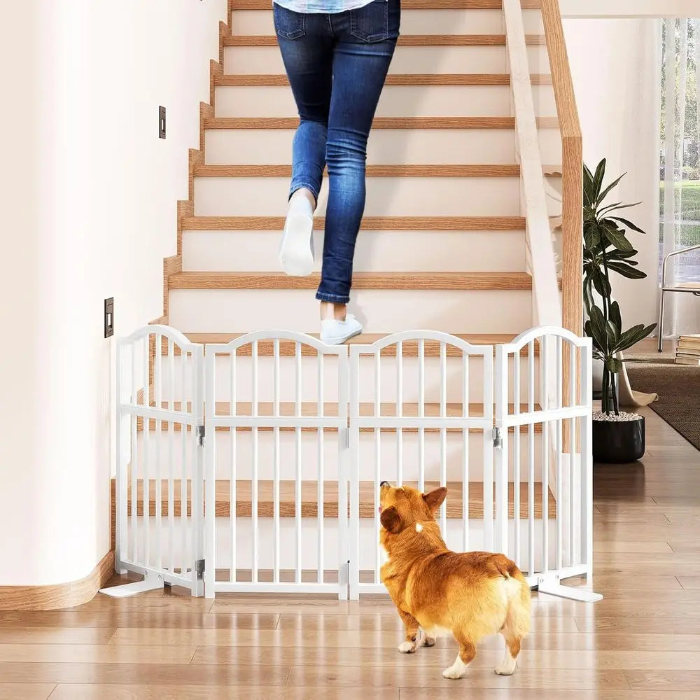 Indoor Short Dog Gates with Support Feet, Expands Up to 48 Wide Adjustable Pet Gates or Doorways, 4 Panel Folding Pet Door Pet F