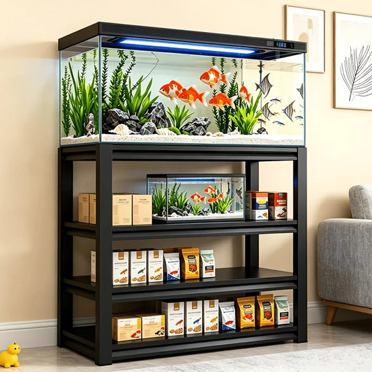3-Tier Rack Shelf Heavy Duty Metal Frame Aquarium Stand | 20 Gallon Fish Tank Stand, Reptile Terrarium Stand For 30 Gallon Long Aquarium, Breeder Tank Stand, Extra Wide