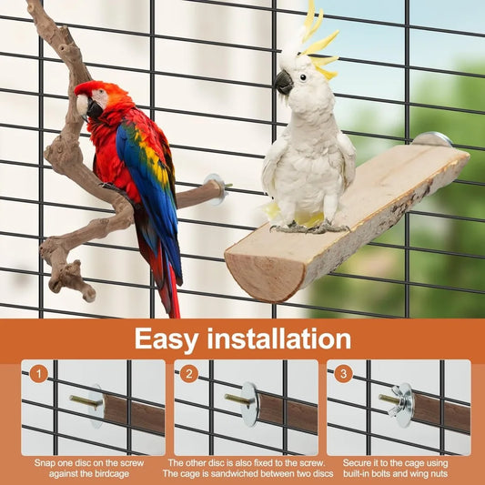 Natural Wood Bird Perch Set 5PCS Paw Grinding Fork Branch with Rope for Medium Birds Cage Accessories