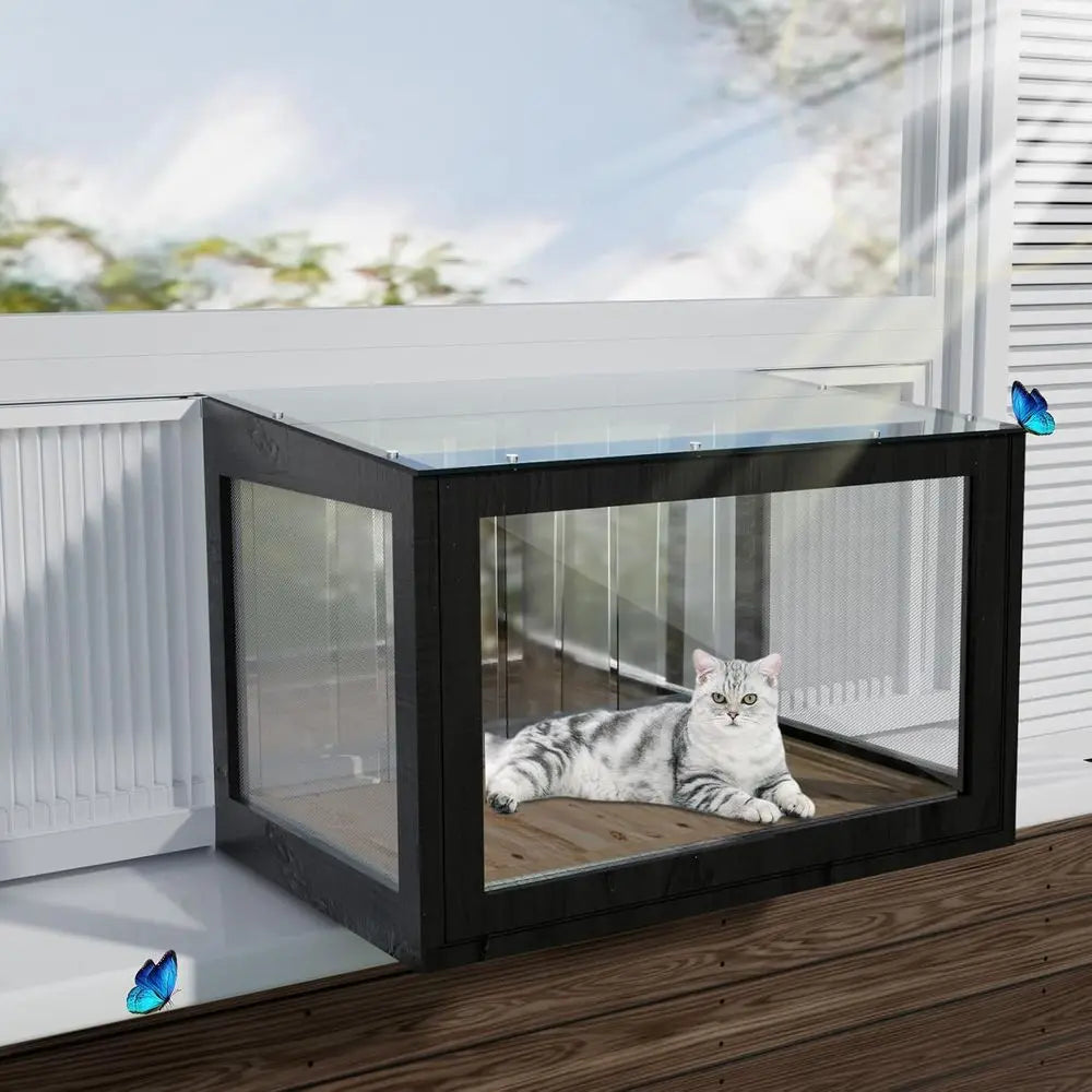 Cat Window Box Window Catio with Weatherproof PVC Side Panels, 25.4-43.3 in Windows, Seasonal, Easy Assembly