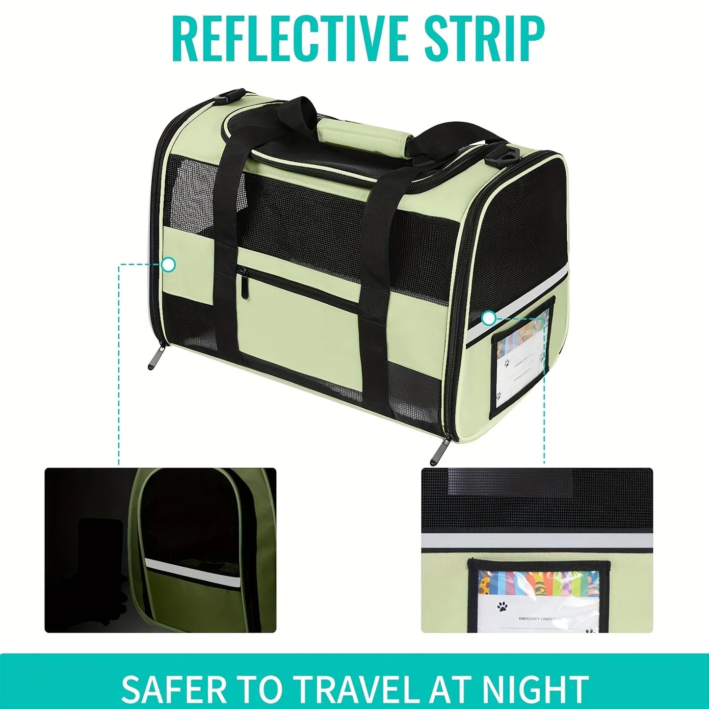 TSA Airline Approved Collapsible Soft-Sided Cat & Dog Carrier - Cozy Fleece Pet Travel Bag with Foldable Bowl, Mesh Ventilation Windows, Safety Zippers, Shoulder/Carry Strap & ID Holder - Carrier for Small/Medium Puppies & Ca