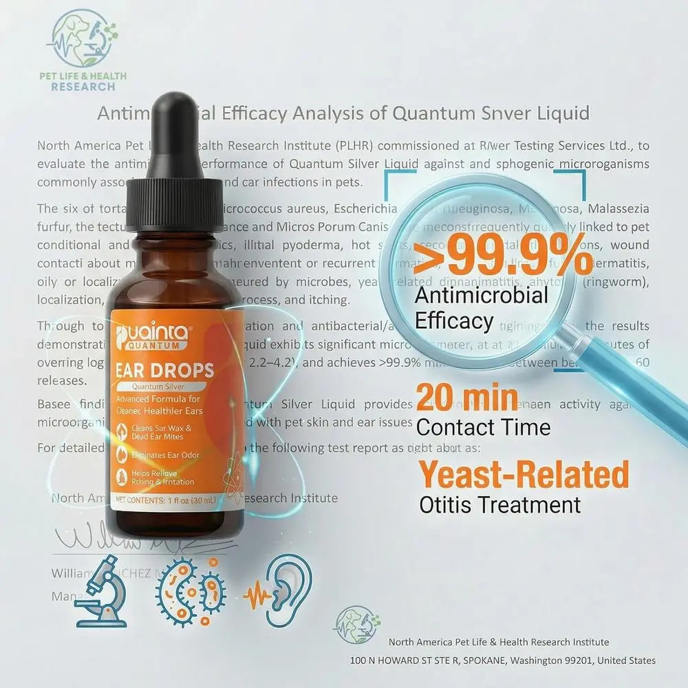 Dog Ear Cleaner, Natural Dog Ear Drops and Infection Treatment, Quantum Silver Dog Ear Cleaning Solution for Itching, Irritation