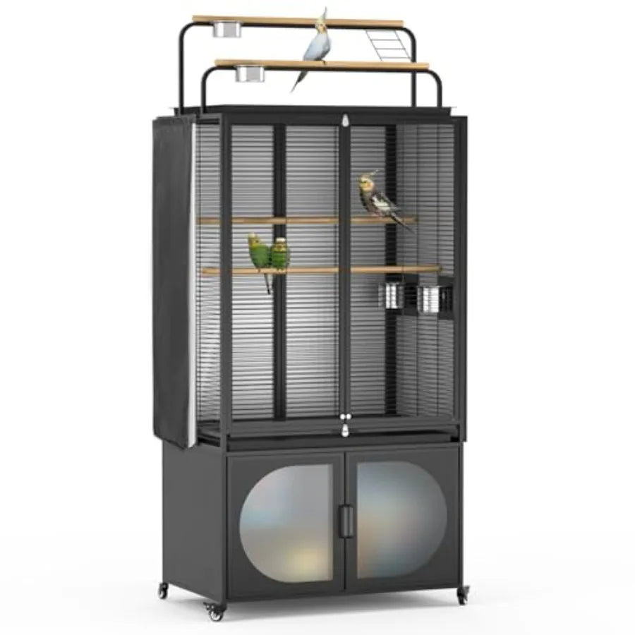 Parakeet Cage With Play Top And Rolling Storage Cabinet With Cover