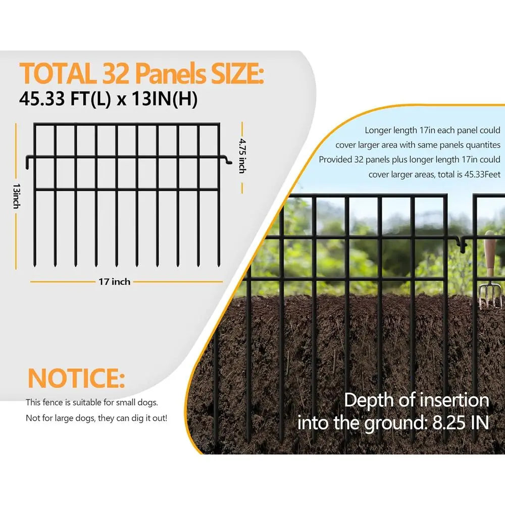 45.33L x 13H Animal Barrier No Dig, 32 Panels Rabbit Garden Dog Digging Ground Border Small Metal Encing Under Barriers Blocker,