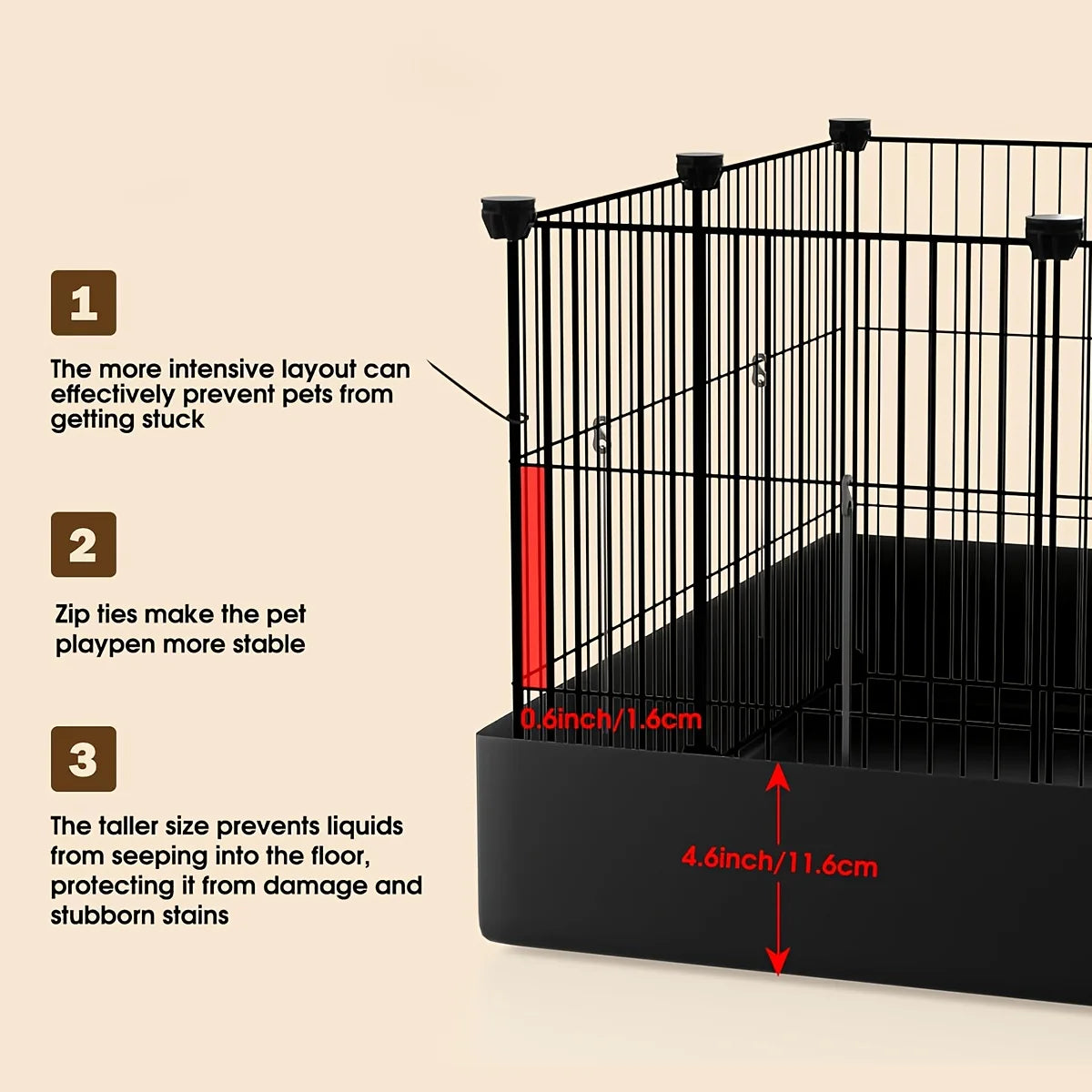 Guinea Pig Cage, 48'' Small Animal Playpen with PVC Bottom Liner & One-Hand Release Hook, Triple Fixing C&C Cage for Guinea Pigs, Bunny, Rabbit, Hedgehog